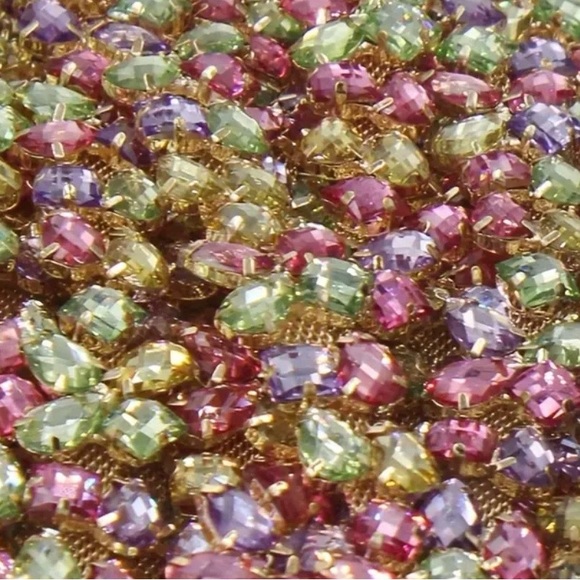 1 Yard Pink, Green & Purple Rhinestone Appliqué Trim | Clothing | New - Picture 2 of 14